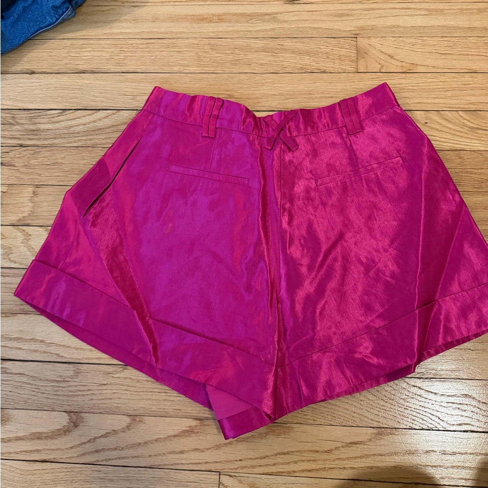 Aje Fuchsia Satin Shorts